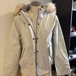 Women's Hoodlamb Icy Grey  Hooded Jacket with Faux Fur Trim Hooded Size L